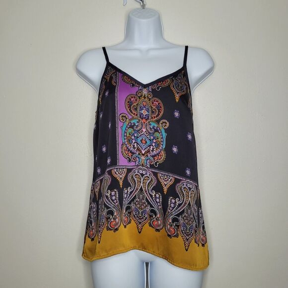 Express boho hippie 70s style satin feel pull over v neck blouse size x small - Picture 1 of 6